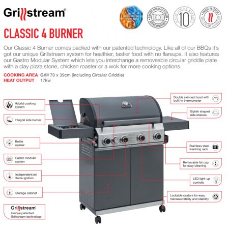 Grillstream Classic 4 Burner Hybrid with Side Burner - Matt Grey - image 2