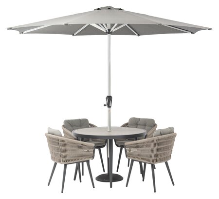 Mauritius 110cm Round Dining Table with 4 Chairs Parasol & Base - image 1