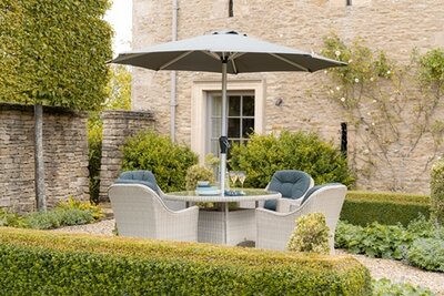 Monterey 120cm Round Table with 4 Armchairs & Parasol - Dove Grey - image 1