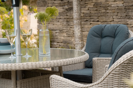 Monterey 120cm Round Table with 4 Armchairs & Parasol - Dove Grey - image 2