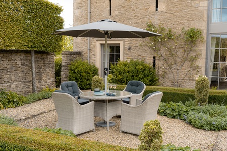 Monterey 120cm Round Table with 4 Armchairs & Parasol - Dove Grey - image 4