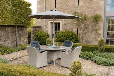 Monterey 120cm Round Table with 4 Armchairs & Parasol - Dove Grey - image 4