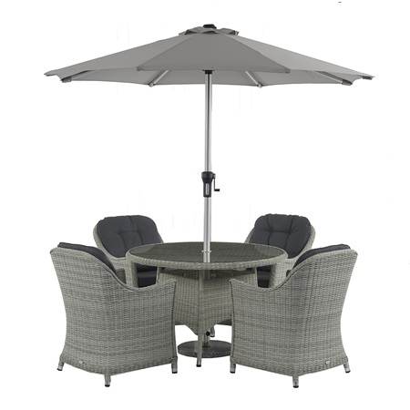 Monterey 120cm Round Table with 4 Armchairs & Parasol - Dove Grey - image 5