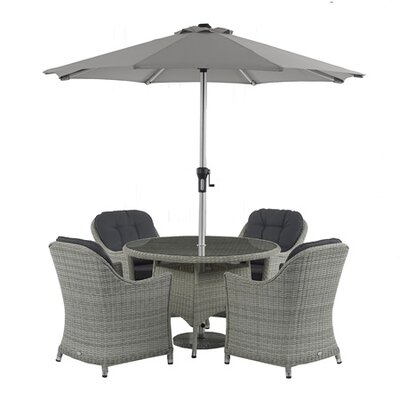 Monterey 120cm Round Table with 4 Armchairs & Parasol - Dove Grey - image 5