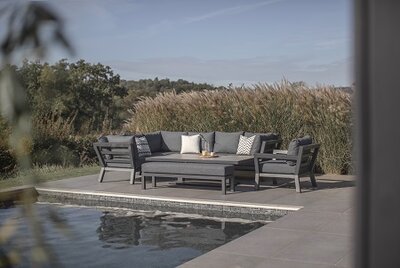 San Marino Modular L-Shape Sofa with Rectangle Piston Ceramic Table Bench & Chair - Slate - image 3